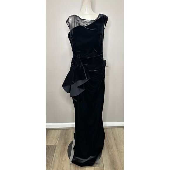Chiara Boni Women’s Aroma Illusion Velvet Ruffled Sheath Gown US 10 $1190 - Picture 5 of 11